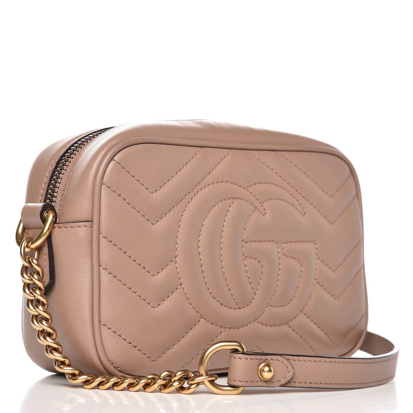 Calfskin Matelasse Mini GG Marmont Chain Shoulder Bag Nude