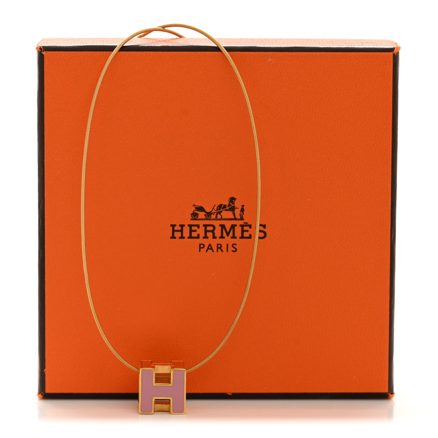 Gold Lacquered Cage d'H Pendant Necklace Rose Dragee