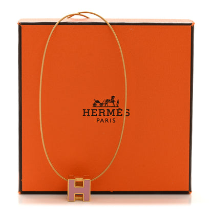 Hermes Gold Lacquered Cage d'H Pendant Necklace Rose Dragee 8 of 8