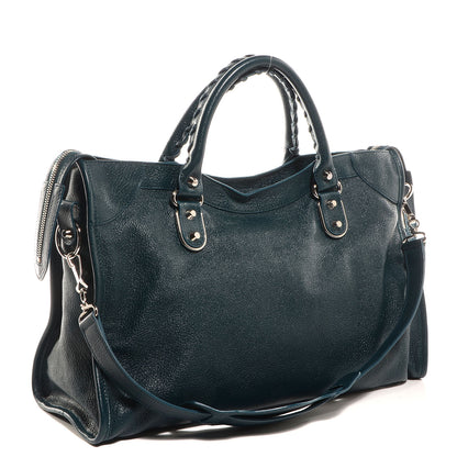 Balenciaga Shiny Goatskin Silver Metallic Edge Hardware City Bleu Paon 5 of 12