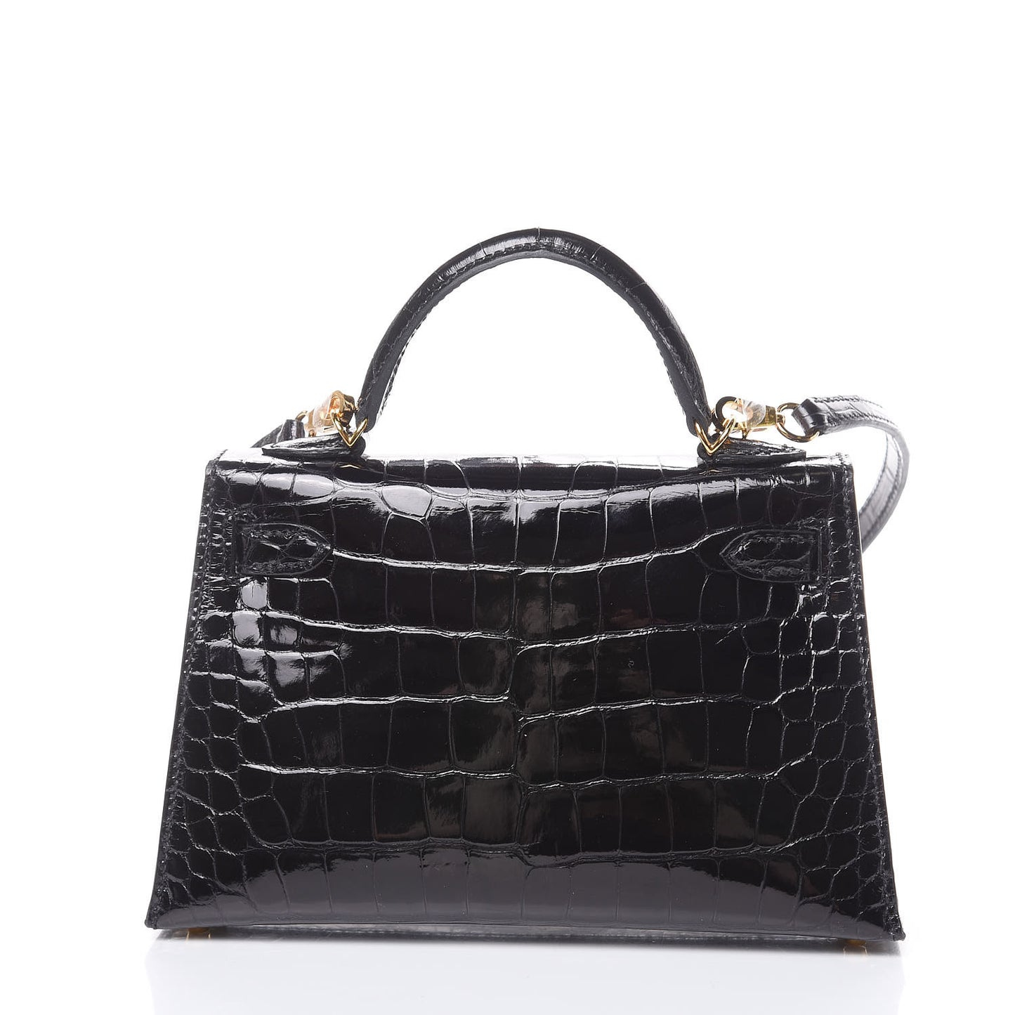 Shiny Alligator Mini Kelly Sellier 20 Black