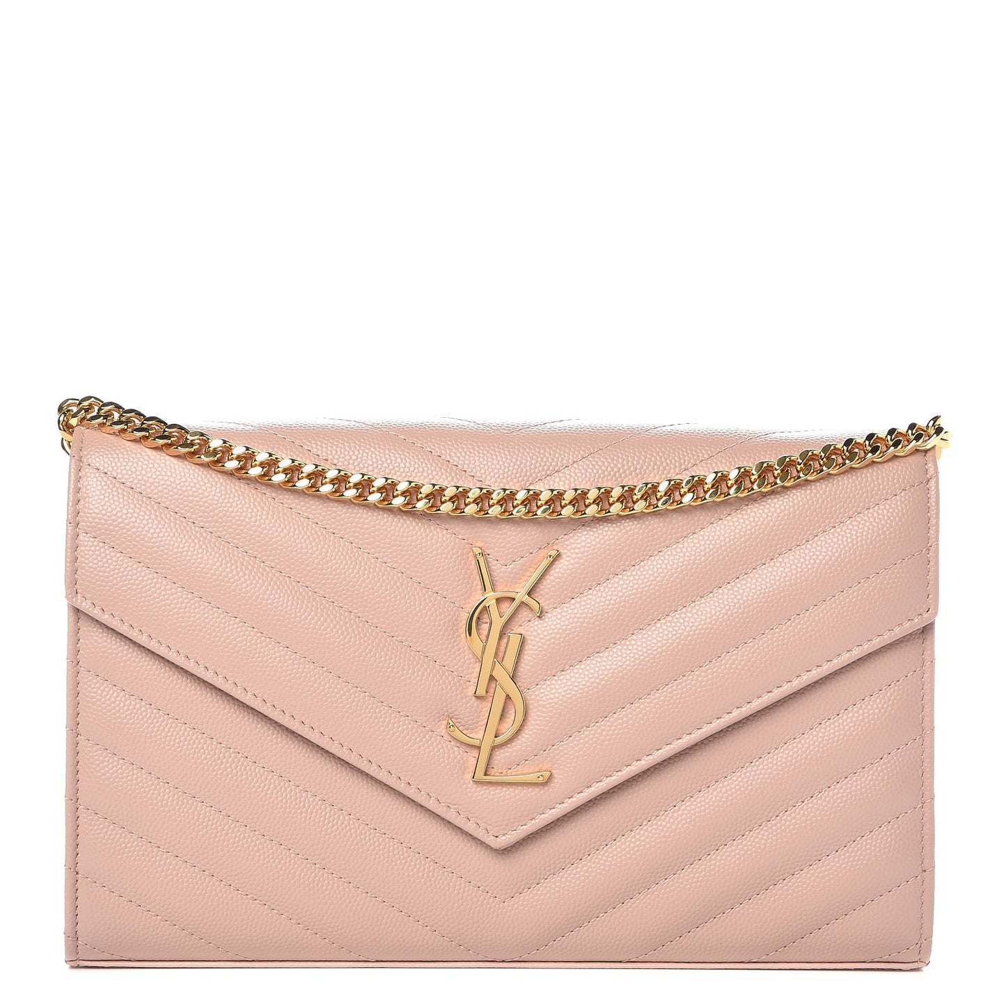 Grain De Poudre Matelasse Chevron Monogram Chain Wallet Pale Pink