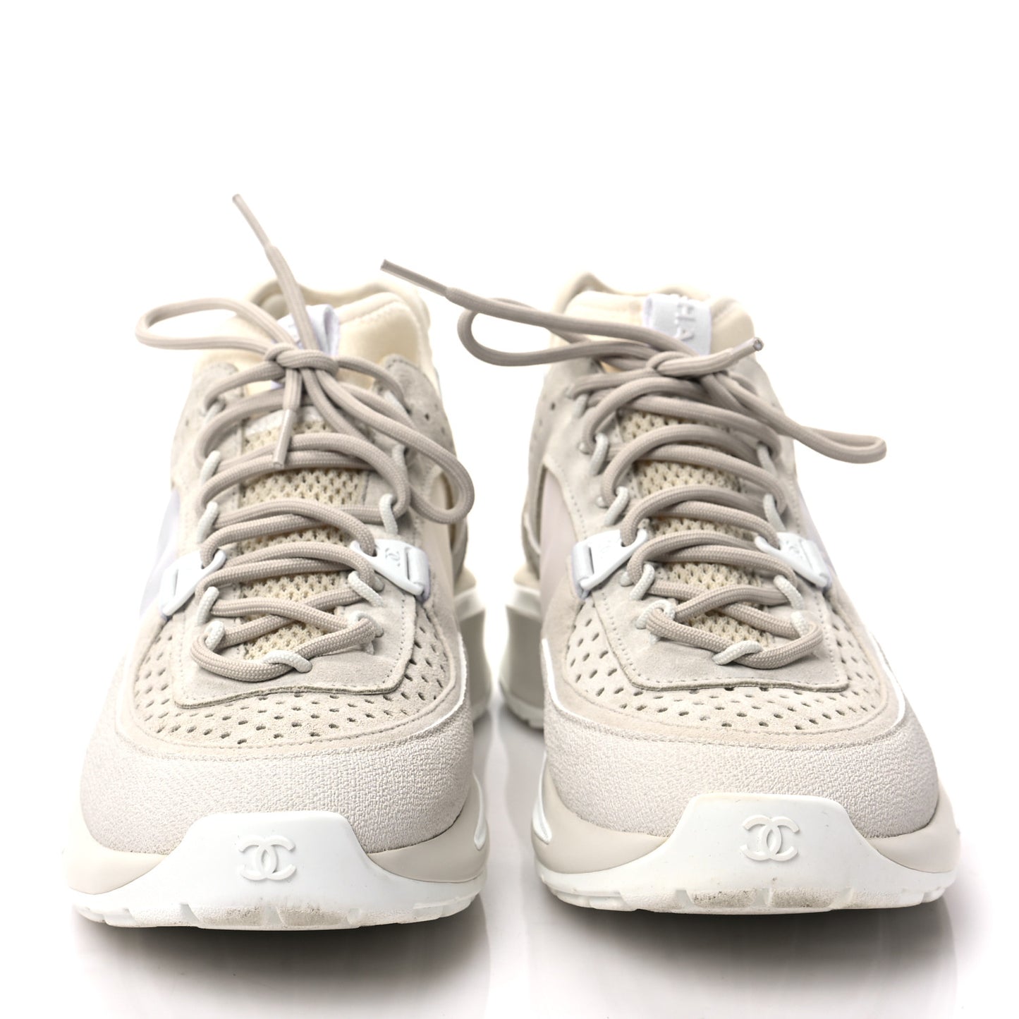 Suede Calfskin Womens CC Sneakers 37.5 White