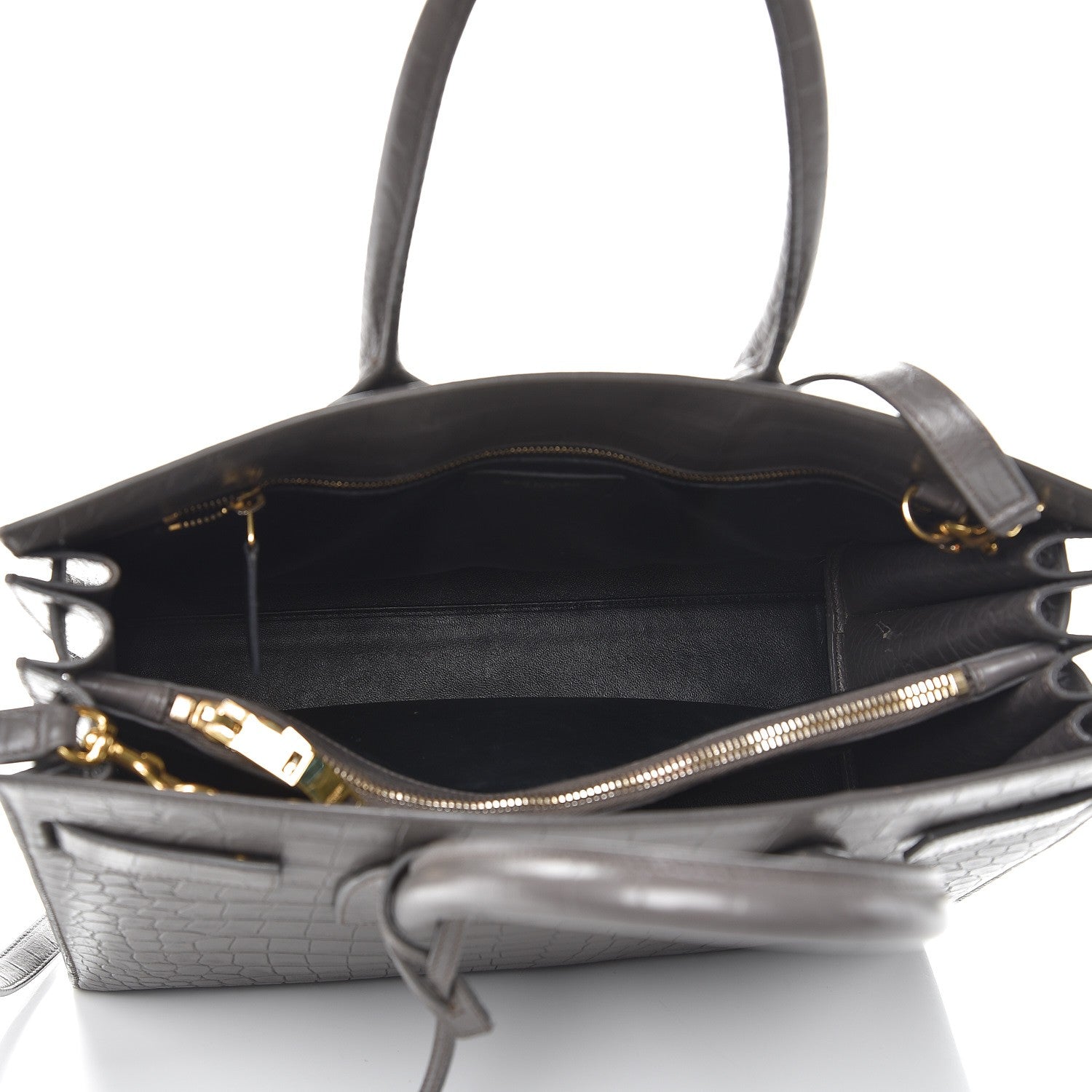 Saint Laurent Calfskin Crocodile Embossed Small Sac De Jour Earth 6 of 15