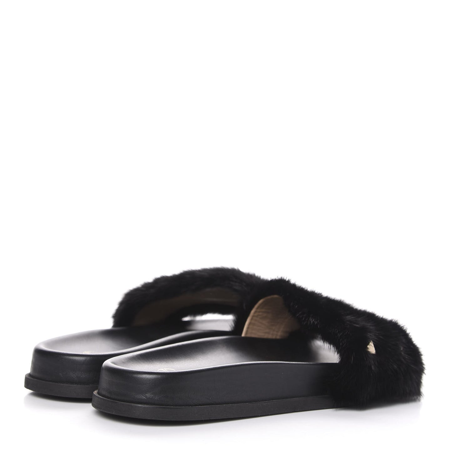 Mink Fur Rockstud Slide Sandals 39.5 Black