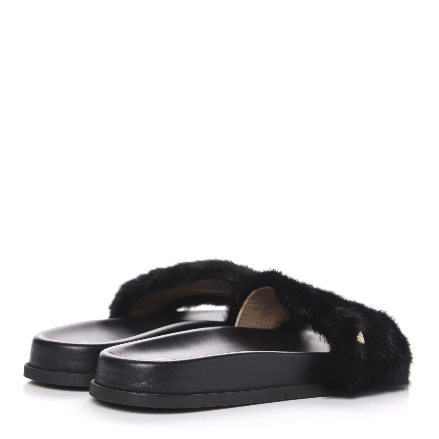 Valentino Garavani Mink Fur Rockstud Slide Sandals 39.5 Black 4 of 9