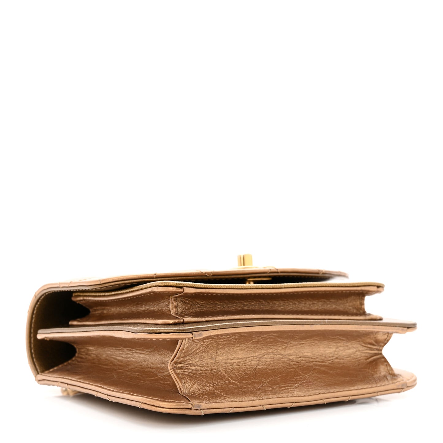 Metallic Calfskin Caviar Quilted Mini Chain Handle Flap Gold