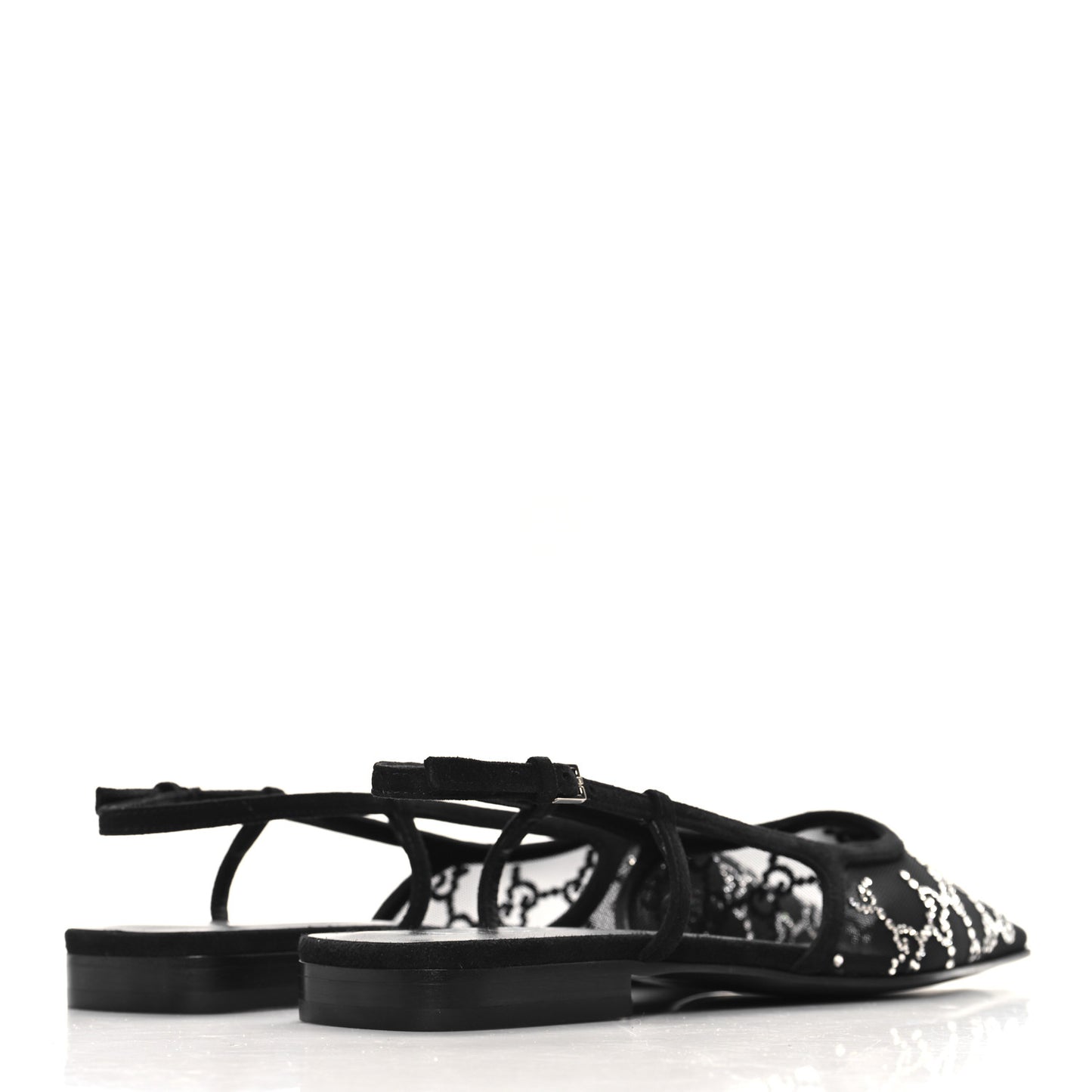 Tela Retino Kid Scamosciato Crystal GG Monogram Square Demi Ballet Flats 38.5 Black