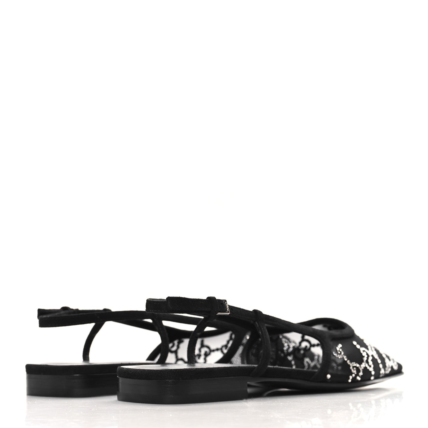 Gucci Tela Retino Kid Scamosciato Crystal GG Monogram Square Demi Ballet Flats 38.5 Black 5 of 9