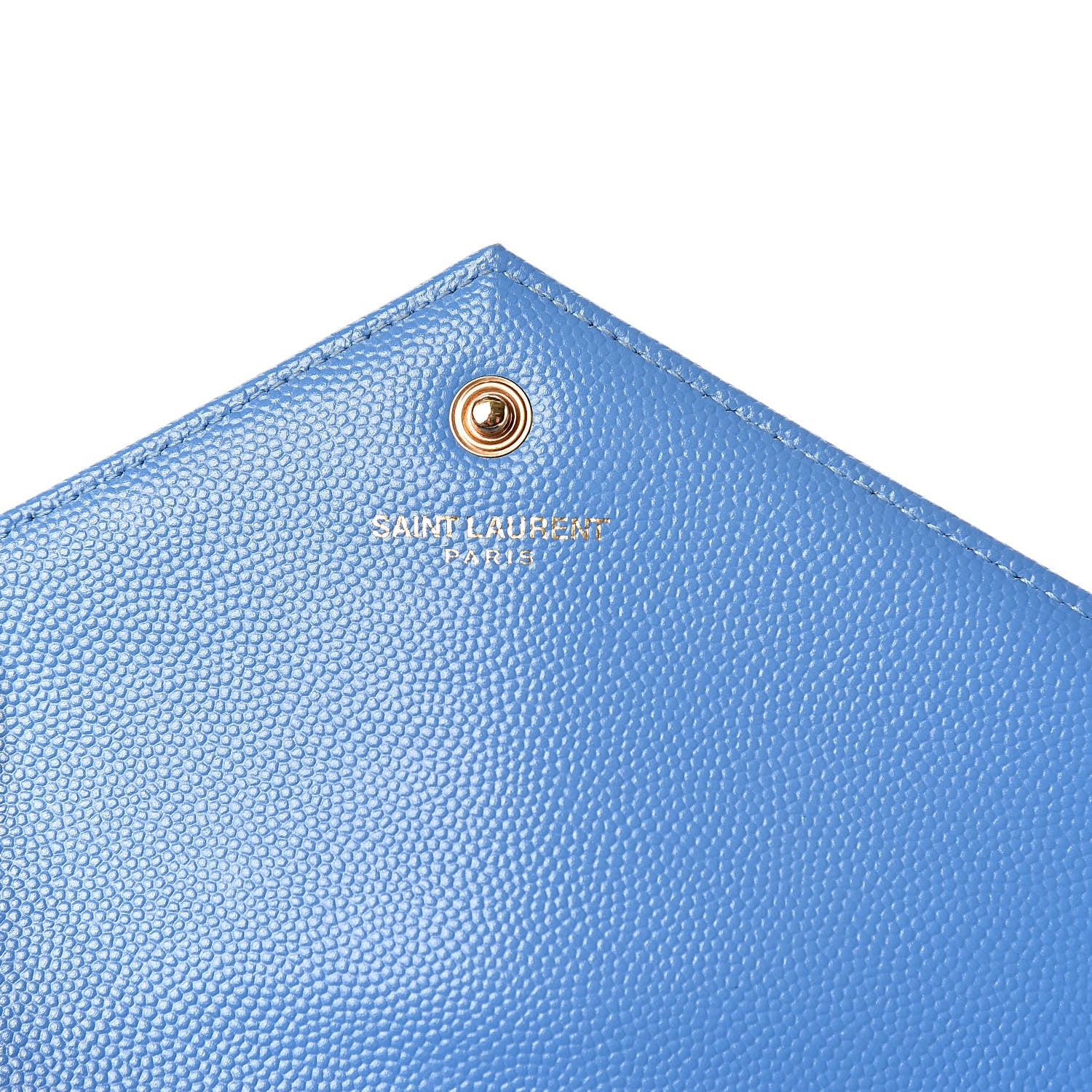 Saint Laurent Grain De Poudre Matelasse Chevron Monogram Chain Wallet Blue Clair 6 of 13