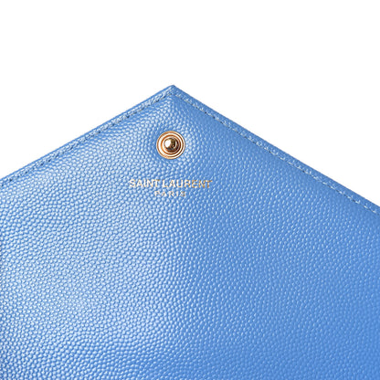 Saint Laurent Grain De Poudre Matelasse Chevron Monogram Chain Wallet Blue Clair 6 of 13