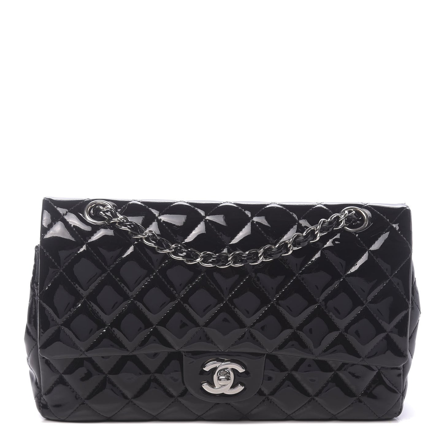 Patent Quilted Medium Double Flap Black