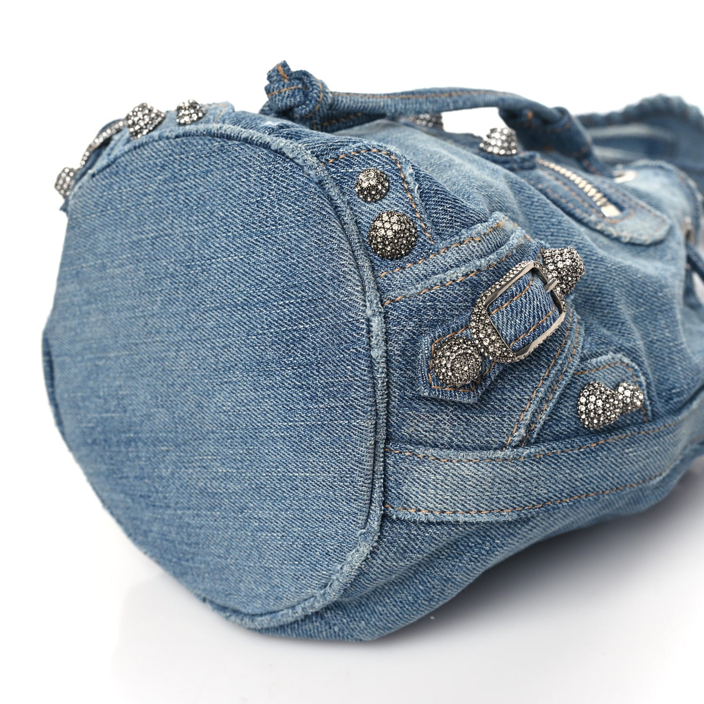 Washed Denim Crystal BB Monogram Le Cagole Bucket Bag XS Blue