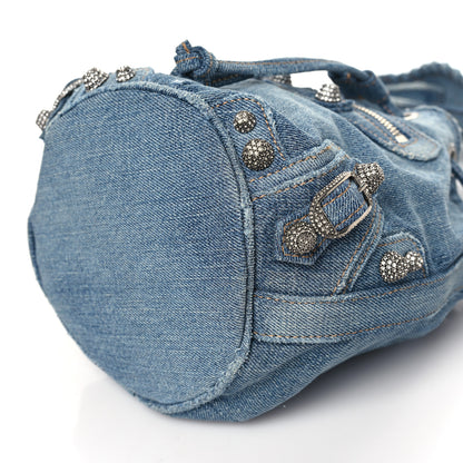 Balenciaga Washed Denim Crystal BB Monogram Le Cagole Bucket Bag XS Blue 10 of 10