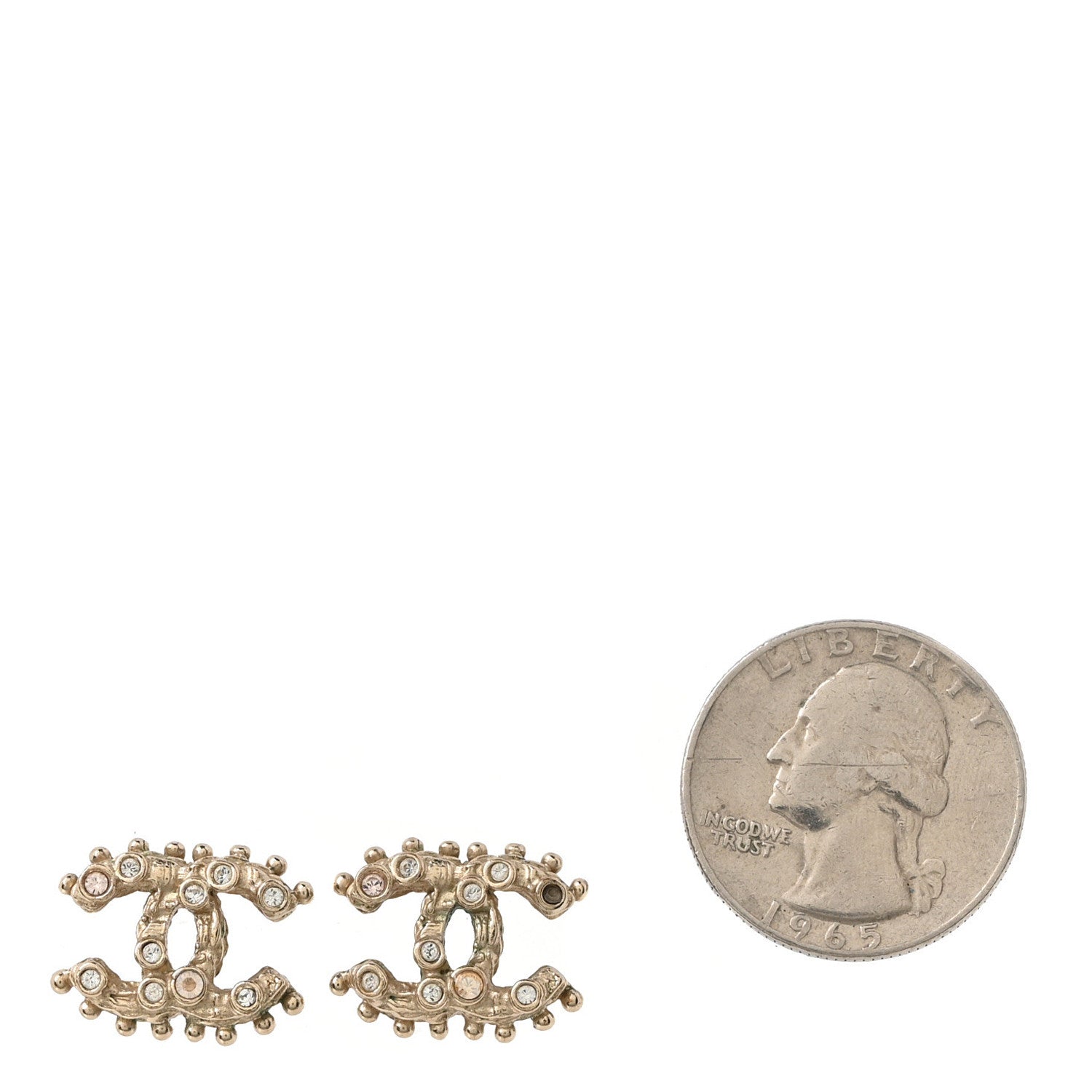 Chanel Crystal Studded CC Earrings Gold 2 of 4