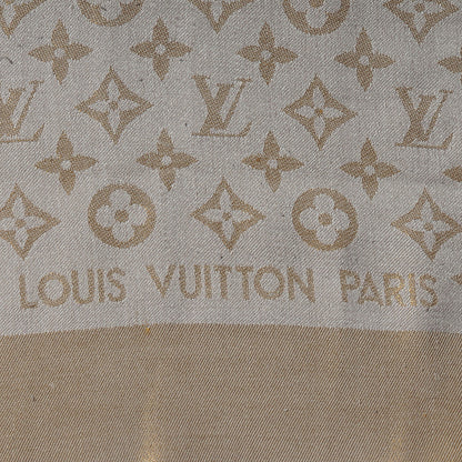 Louis Vuitton Silk Wool Monogram Shine Shawl Beige 4 of 5