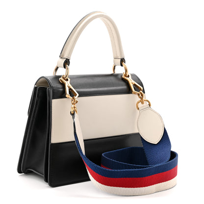 Gucci Calfskin Sylvie Web Small Queen Margaret Top Handle Bag Black White 3 of 10
