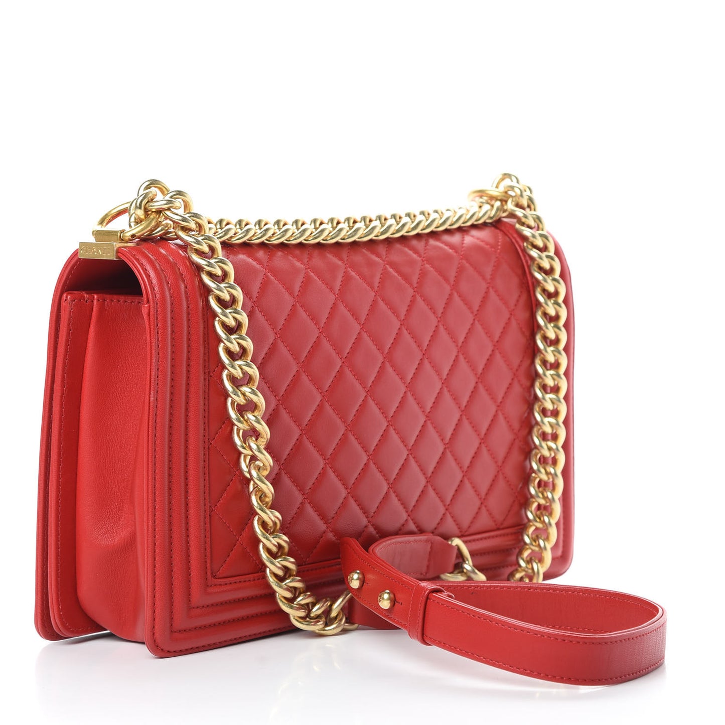 Lambskin Quilted New Medium Boy Flap Red
