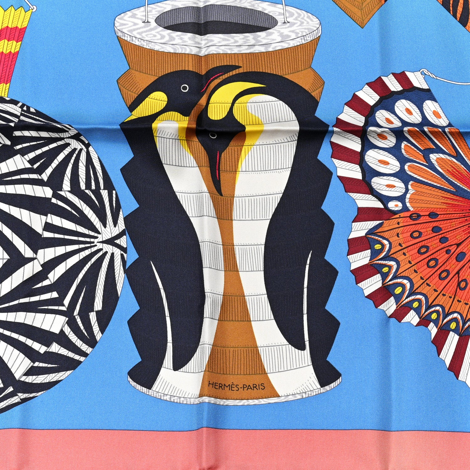 Hermes Silk Lanternes Ballons et Cocardes Scarf 90 Vieux Rose Bleu Azteque 2 of 5