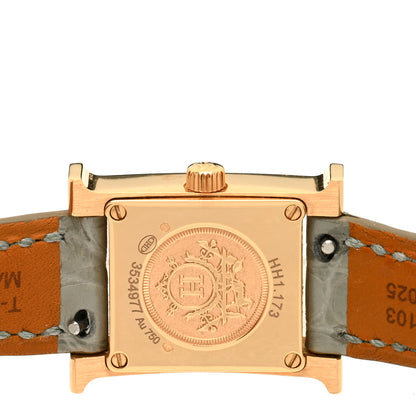 Hermes 18K Rose Gold Alligator Diamond Bezel Mother of Pearl 17.2mm Heure H Hour Quartz Watch Gris Perle 4 of 4