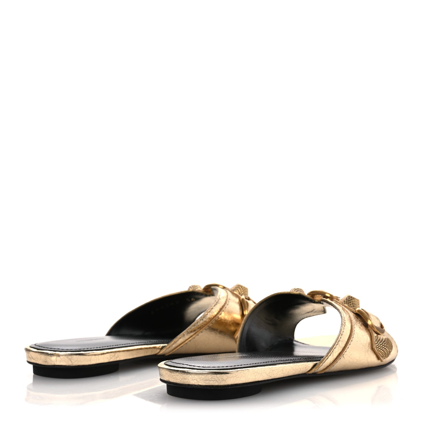 Metallic Arena Cagole Flat Slide Sandals 36 Gold