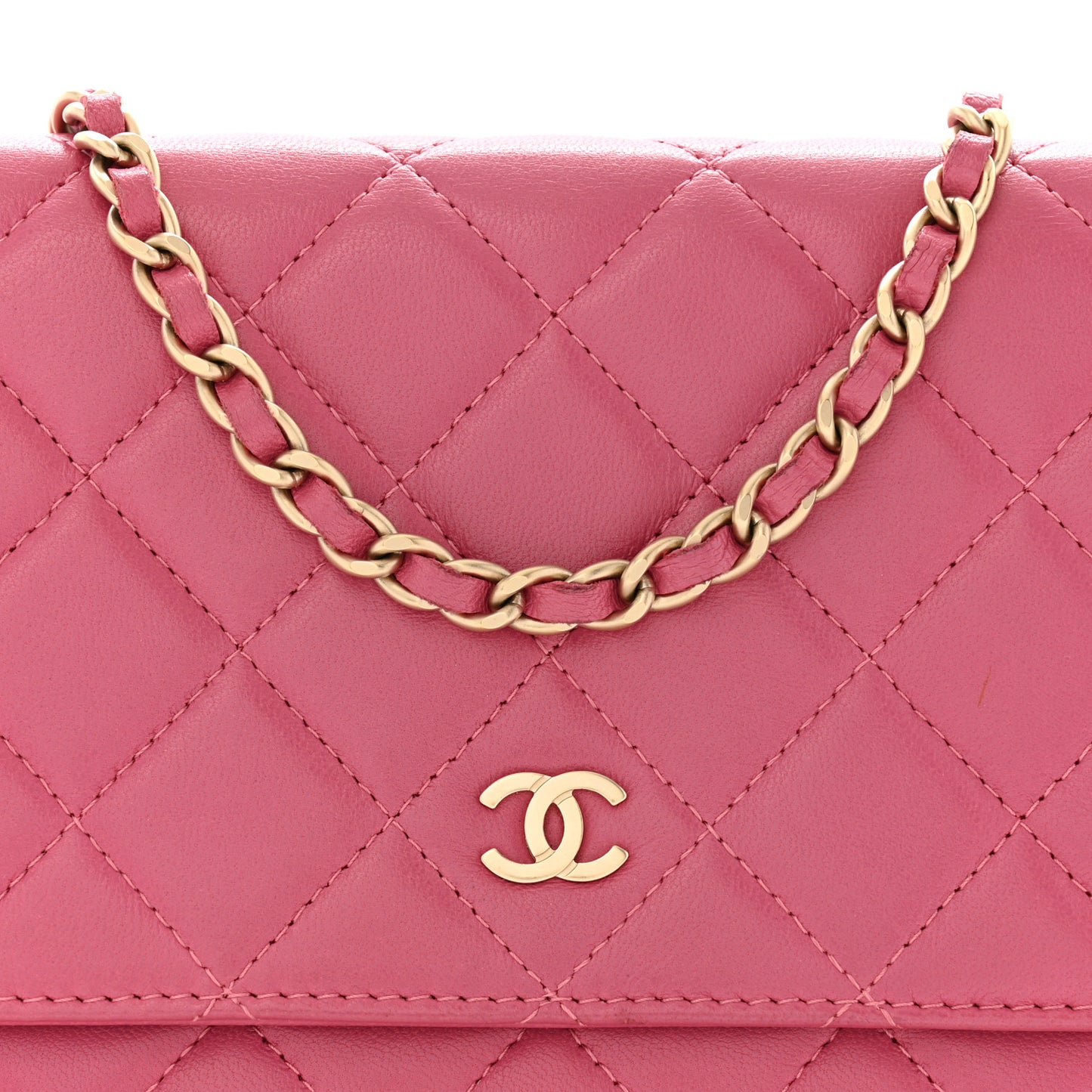 Lambskin Quilted Wallet On Chain WOC Dark Pink