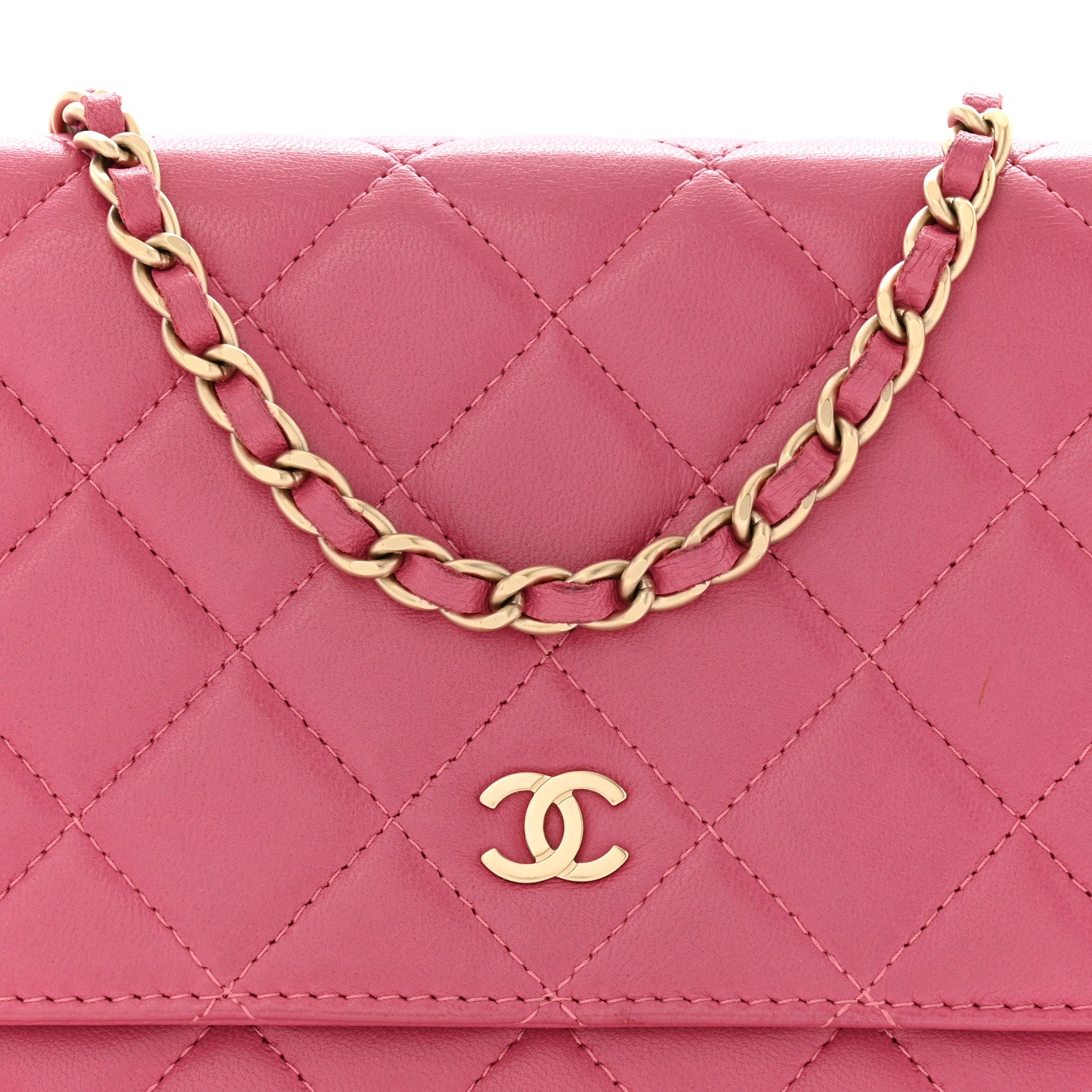 Chanel Lambskin Quilted Wallet On Chain WOC Dark Pink 9 of 13