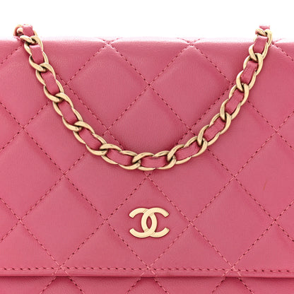 Chanel Lambskin Quilted Wallet On Chain WOC Dark Pink 9 of 13