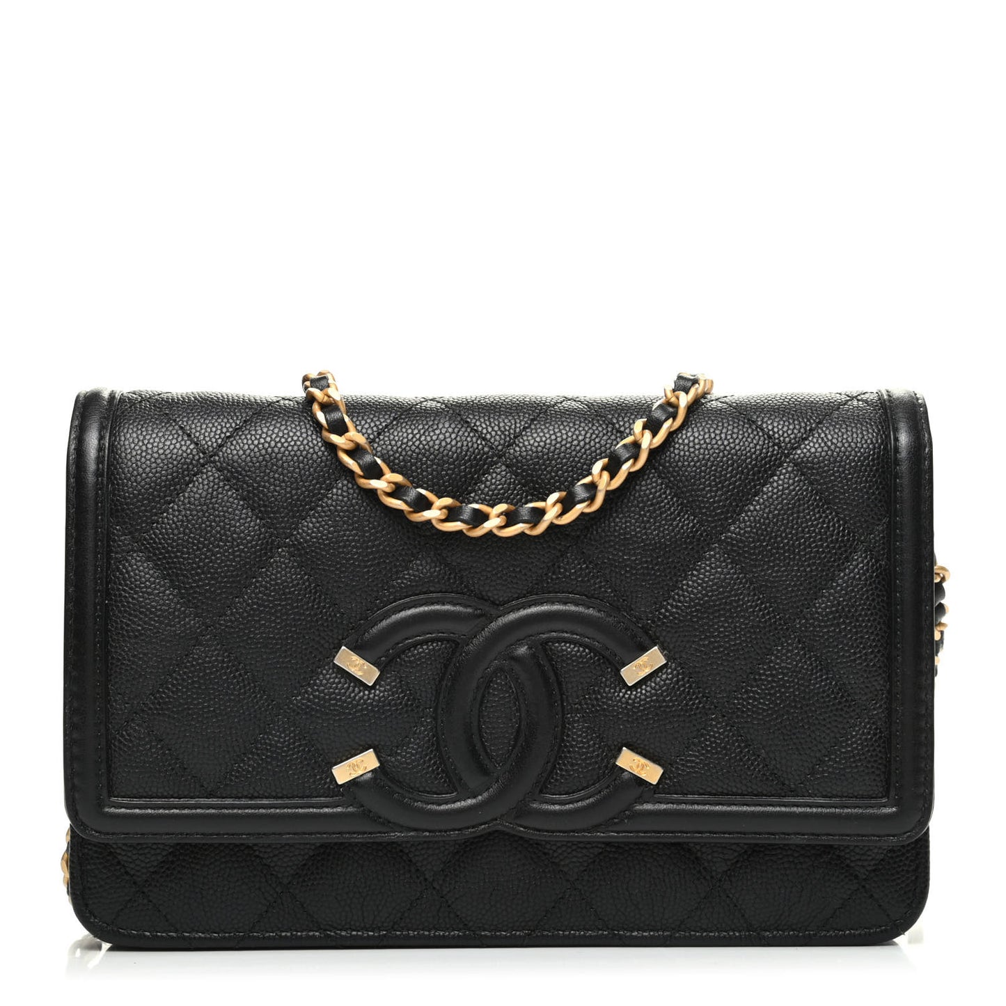 Caviar Quilted CC Filigree Wallet On Chain WOC Black