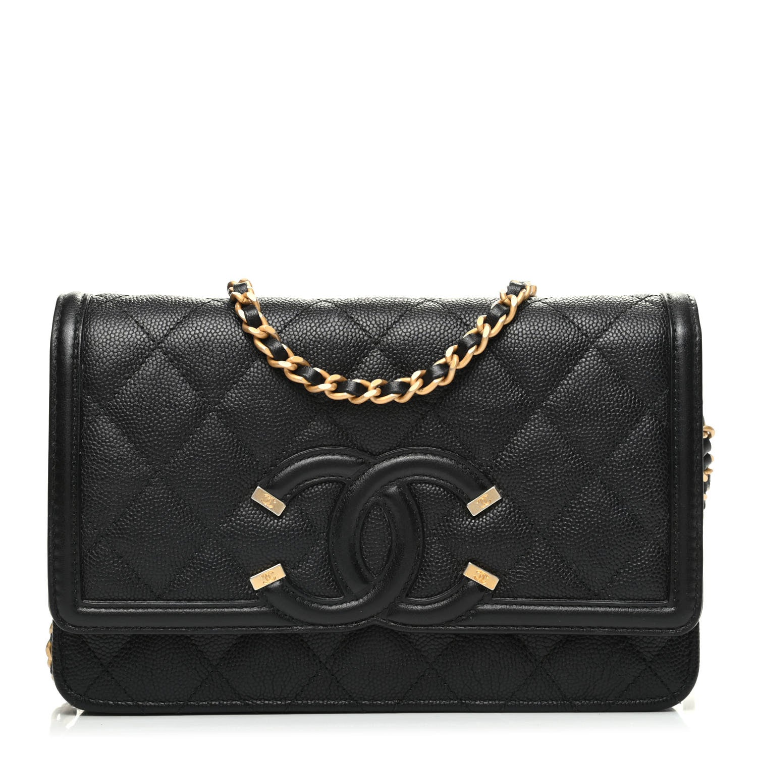 Chanel Caviar Quilted CC Filigree Wallet On Chain WOC Black 1 of 9