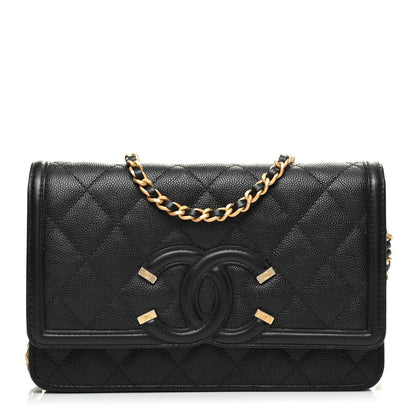 Chanel Caviar Quilted CC Filigree Wallet On Chain WOC Black 1 of 9