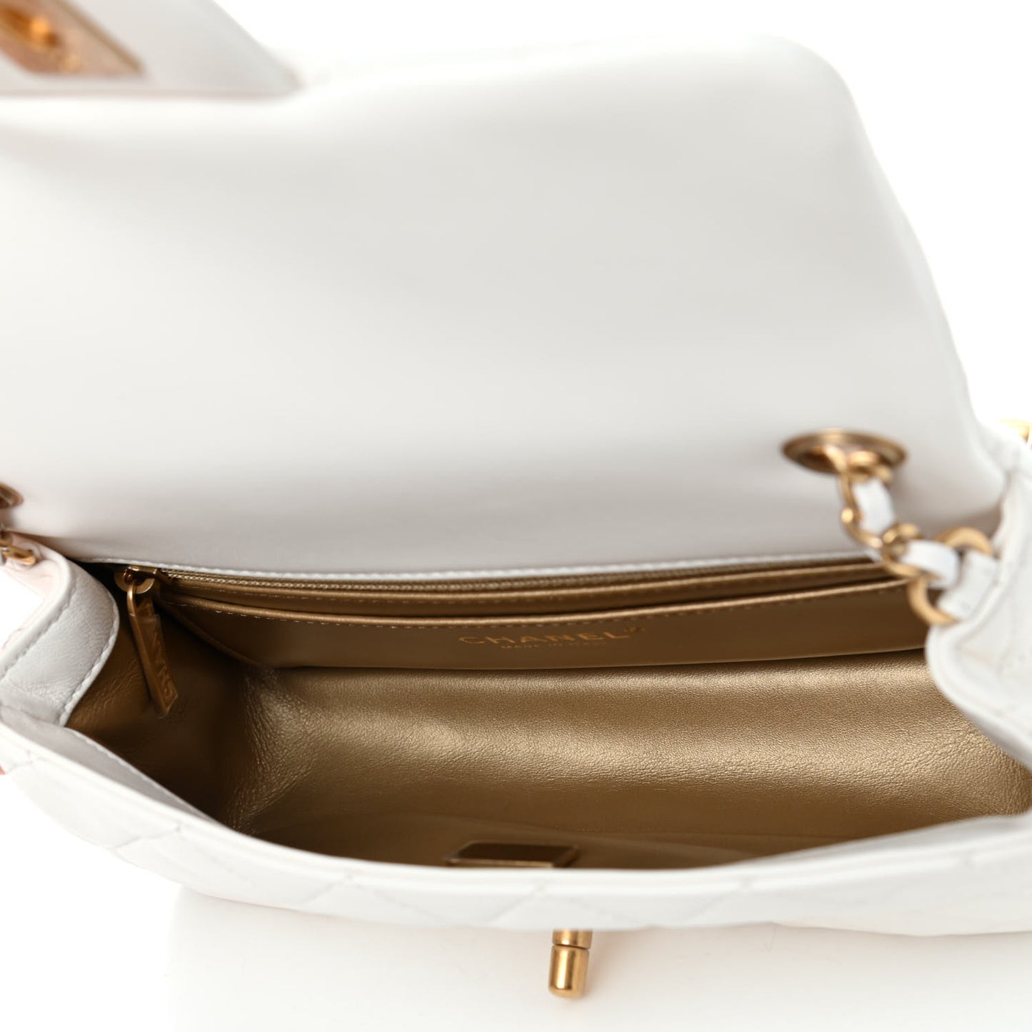 Lambskin Quilted Mini Rectangular Pearl Crush Flap White