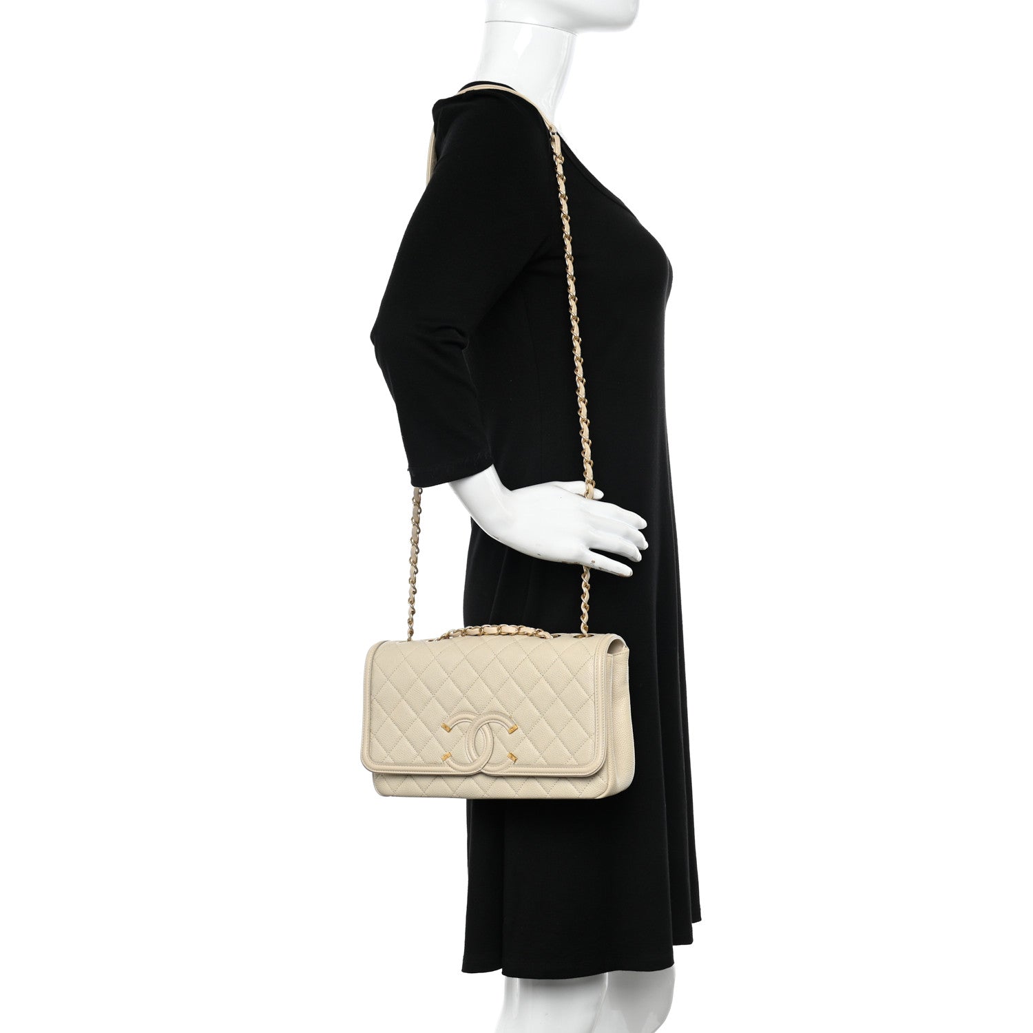 Chanel Caviar Quilted Medium CC Filigree Flap Beige 2 of 12