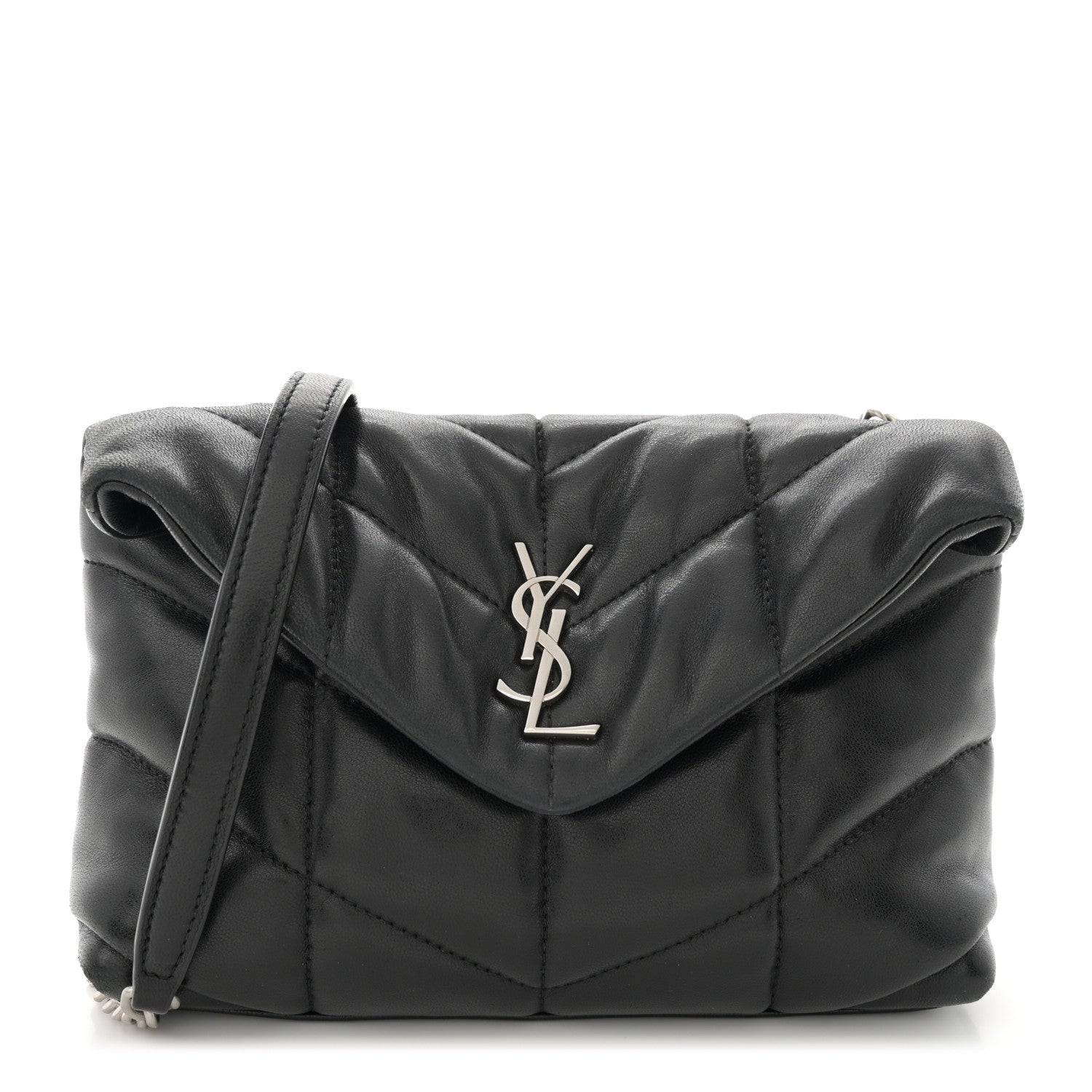 Saint Laurent Lambskin Quilted Toy Loulou Puffer Monogram Chain Satchel Black 1 of 10