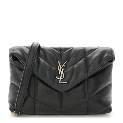Saint Laurent Lambskin Quilted Toy Loulou Puffer Monogram Chain Satchel Black 1 of 10