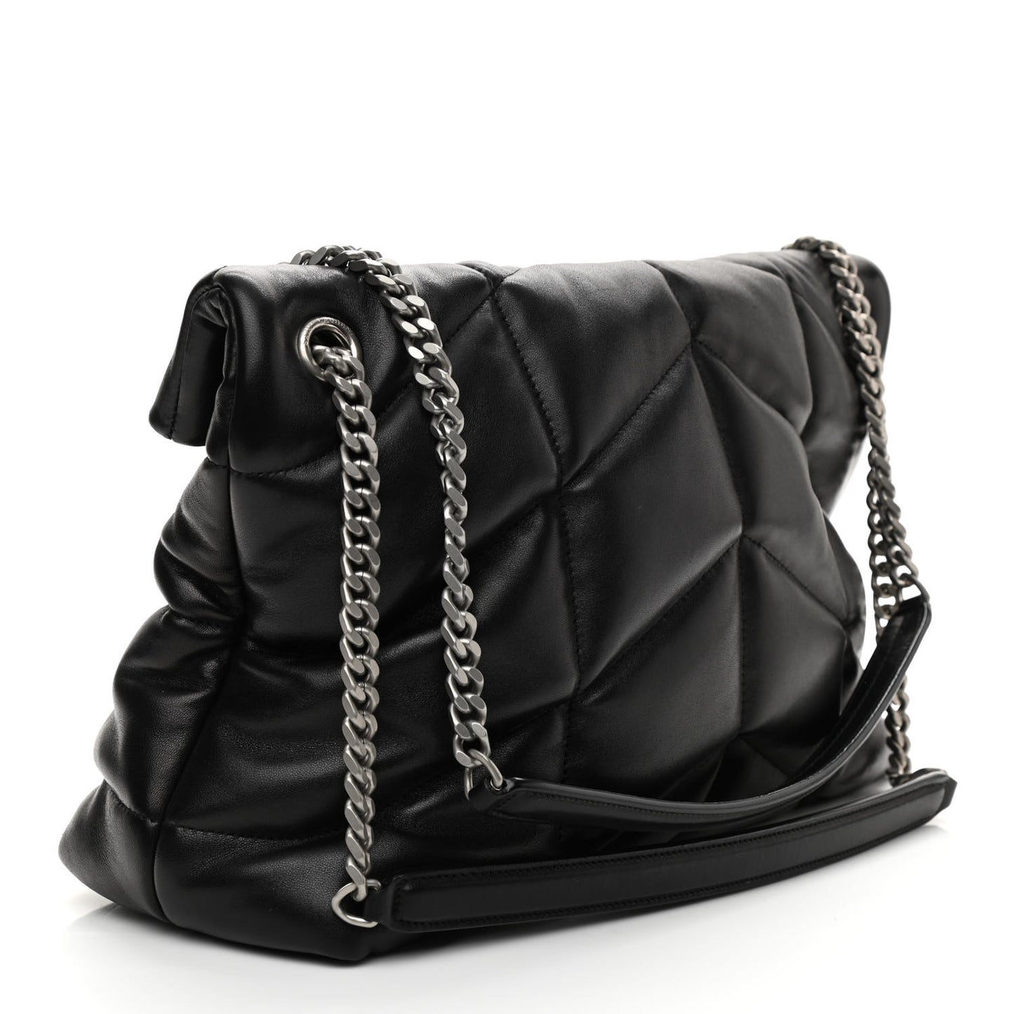 Lambskin Quilted Medium Loulou Puffer Monogram Chain Satchel Black