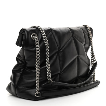 Saint Laurent Lambskin Quilted Medium Loulou Puffer Monogram Chain Satchel Black 3 of 10