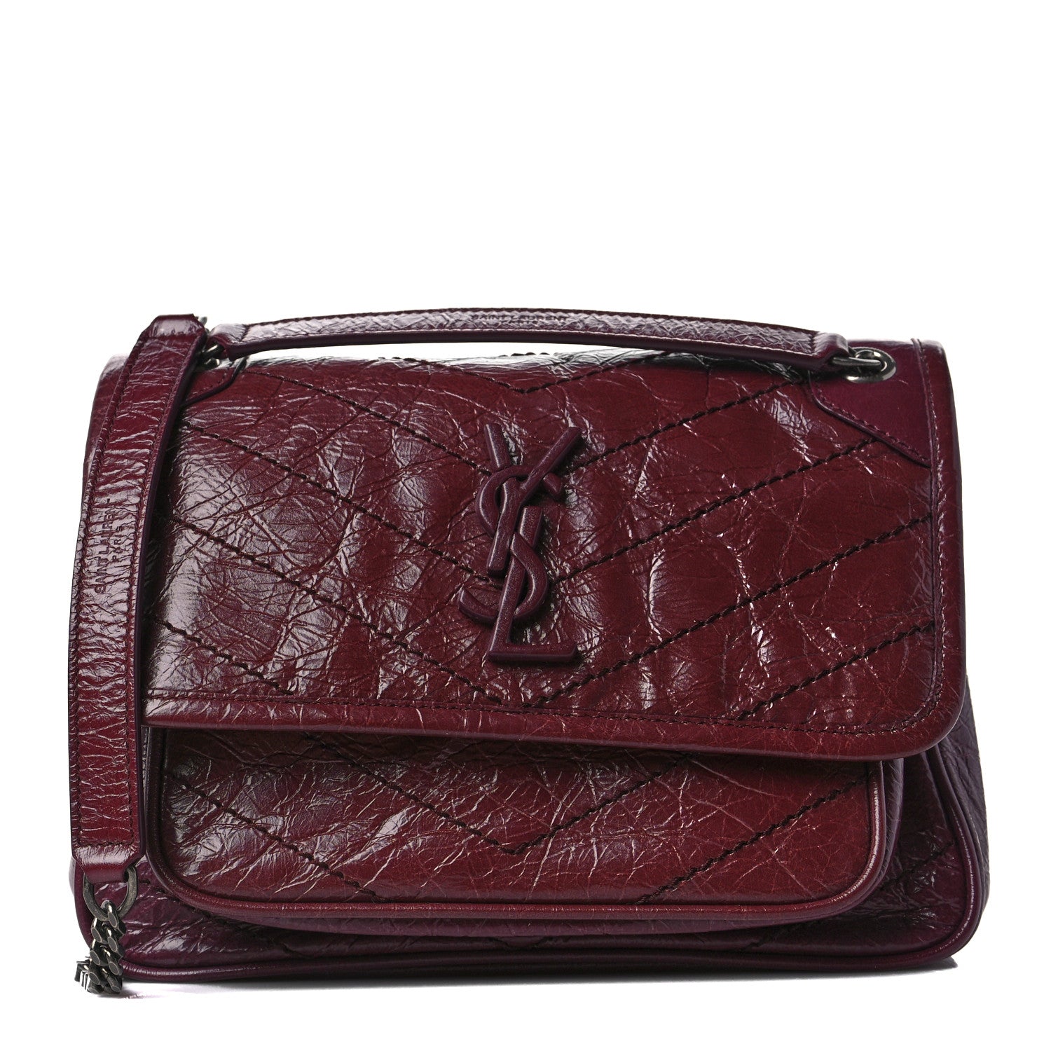 Saint Laurent Crinkled Calfskin Matelasse Monogram Baby Niki Chain Satchel Rouge Legion 1 of 8