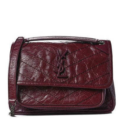 Saint Laurent Crinkled Calfskin Matelasse Monogram Baby Niki Chain Satchel Rouge Legion 1 of 8