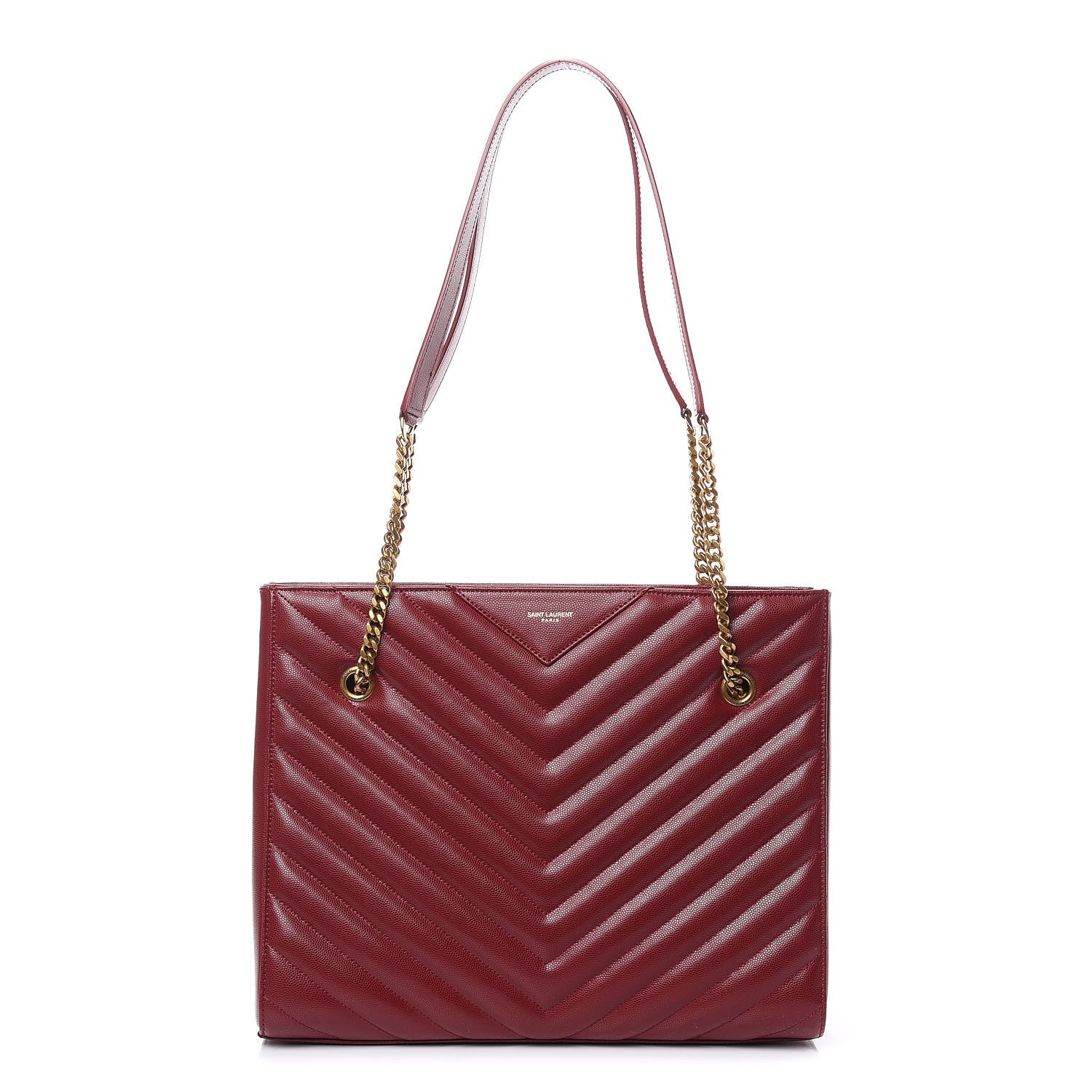 Saint Laurent Grain de Poudre Matelasse Chevron Medium Tribeca Shopping Bag Garnet 1 of 12