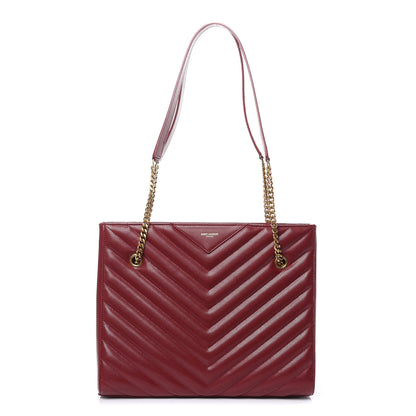 Saint Laurent Grain de Poudre Matelasse Chevron Medium Tribeca Shopping Bag Garnet 1 of 12