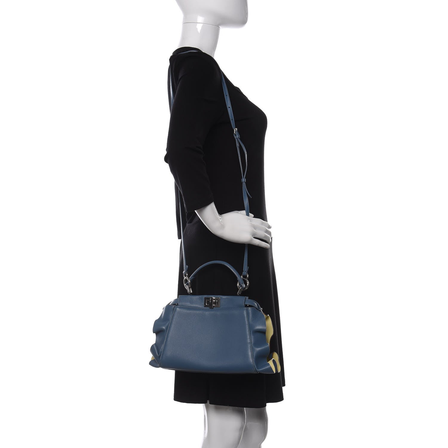 Fendi Nappa Bi-Color Mini Waves Peekaboo Iconic Satchel Ceruleo Banana 2 of 9
