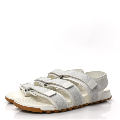 Louis Vuitton Monogram Mens Flat Velcro Sandals 42 White 3 of 7
