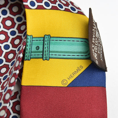 Hermes Silk Clic Clac Modern Cannage Twilly Bordeaux Jaune Vert 5 of 5