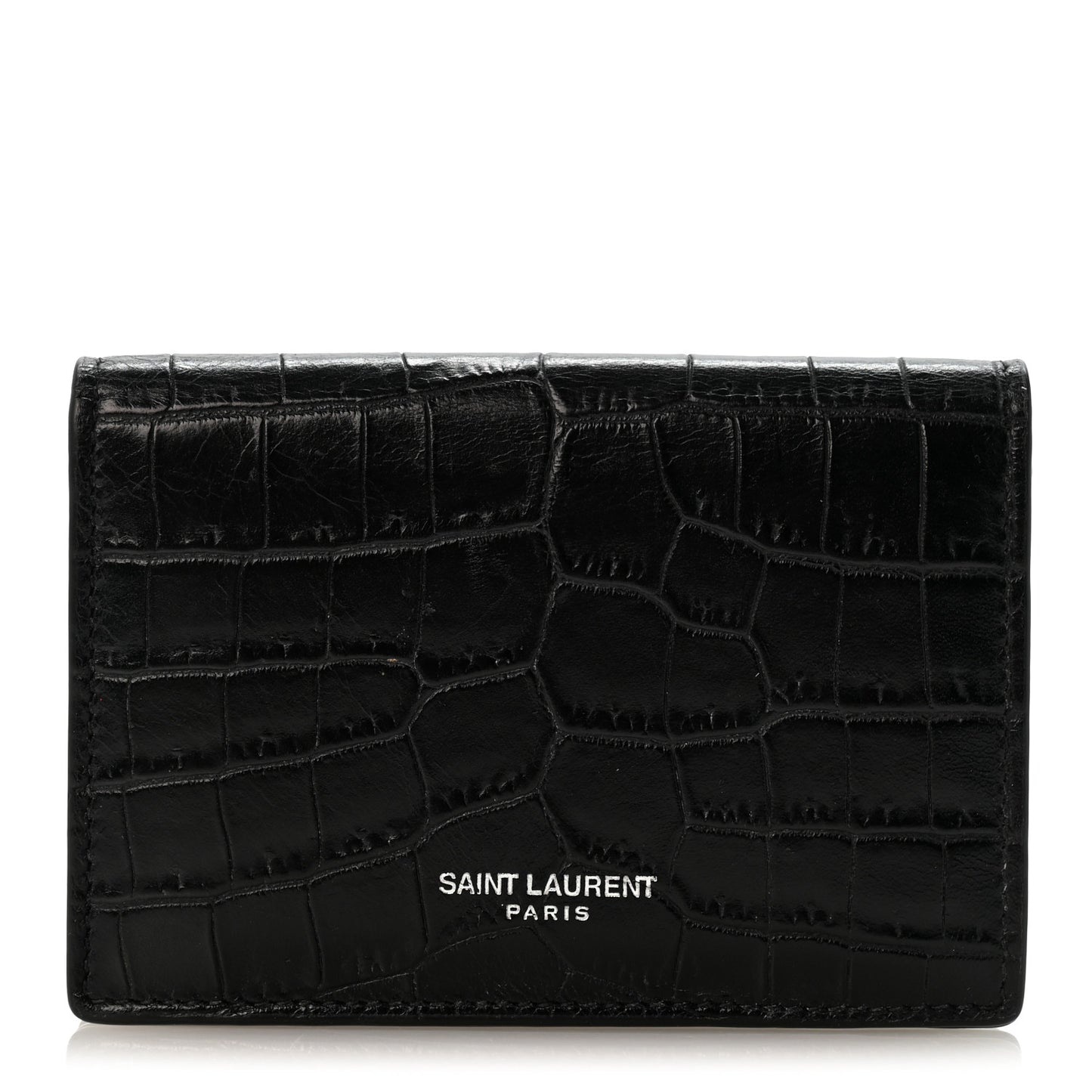 Calfskin Crocodile Embossed Business Card Case Black