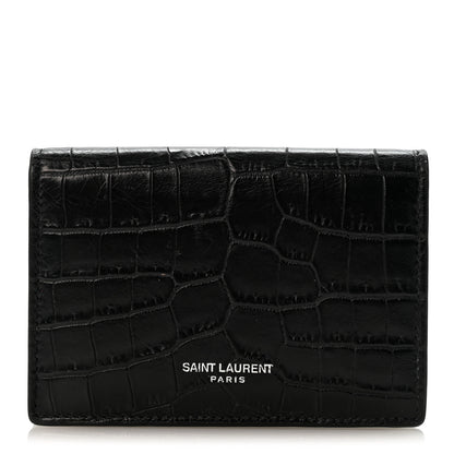 Saint Laurent Calfskin Crocodile Embossed Business Card Case Black 1 of 7