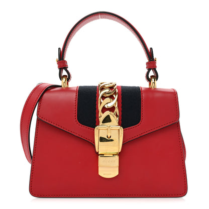 Gucci Calfskin Mini Sylvie Top Handle Bag Hibiscus Red 1 of 15