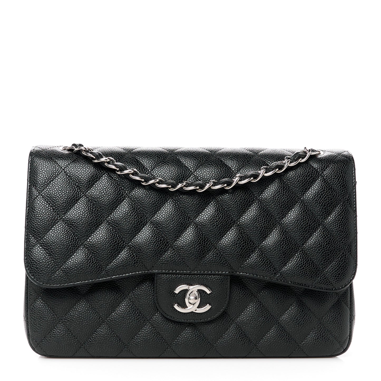 Caviar Quilted Jumbo Double Flap Black