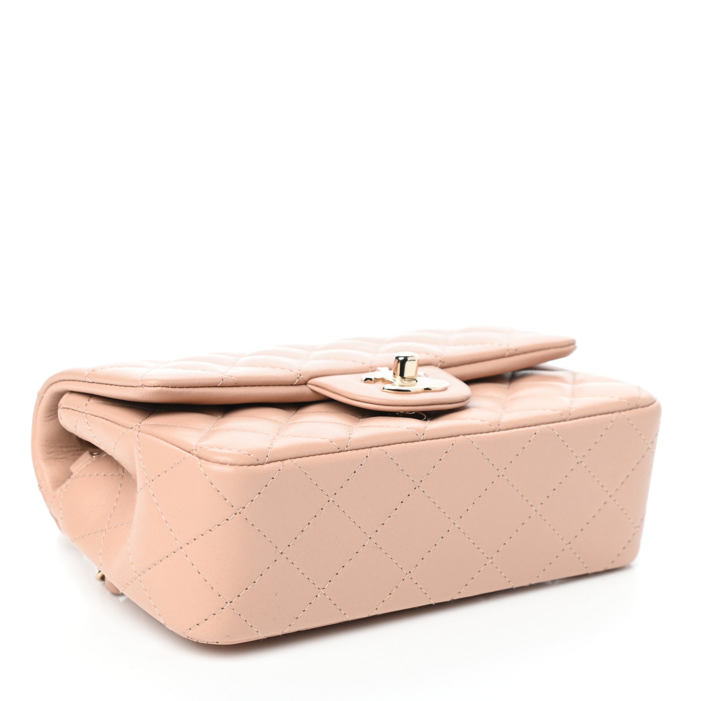 Lambskin Quilted Mini Rectangular Flap Beige