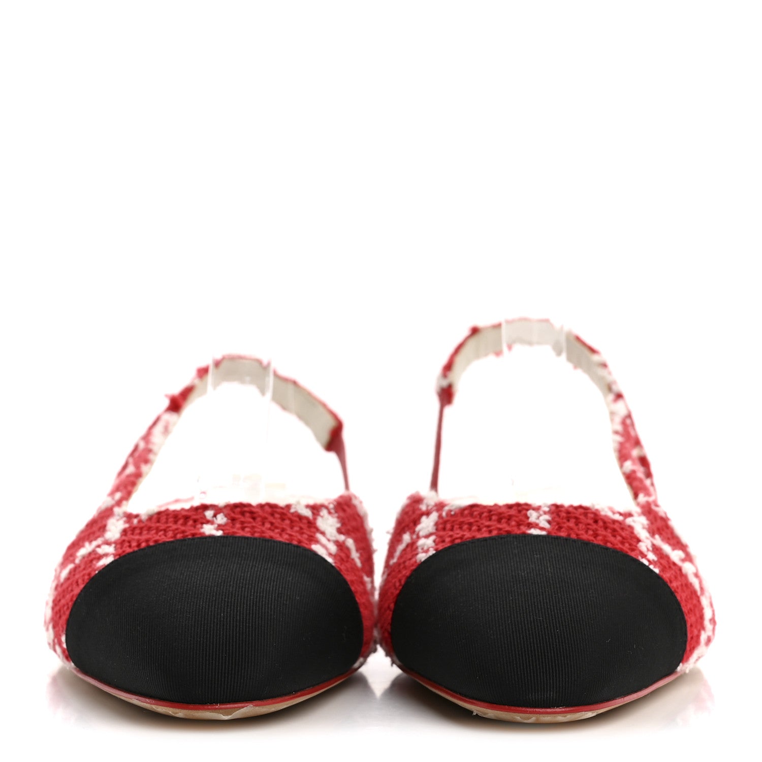 Chanel Tweed Grosgrain Cap Toe CC Slingback Flats 36 Red White 3 of 11